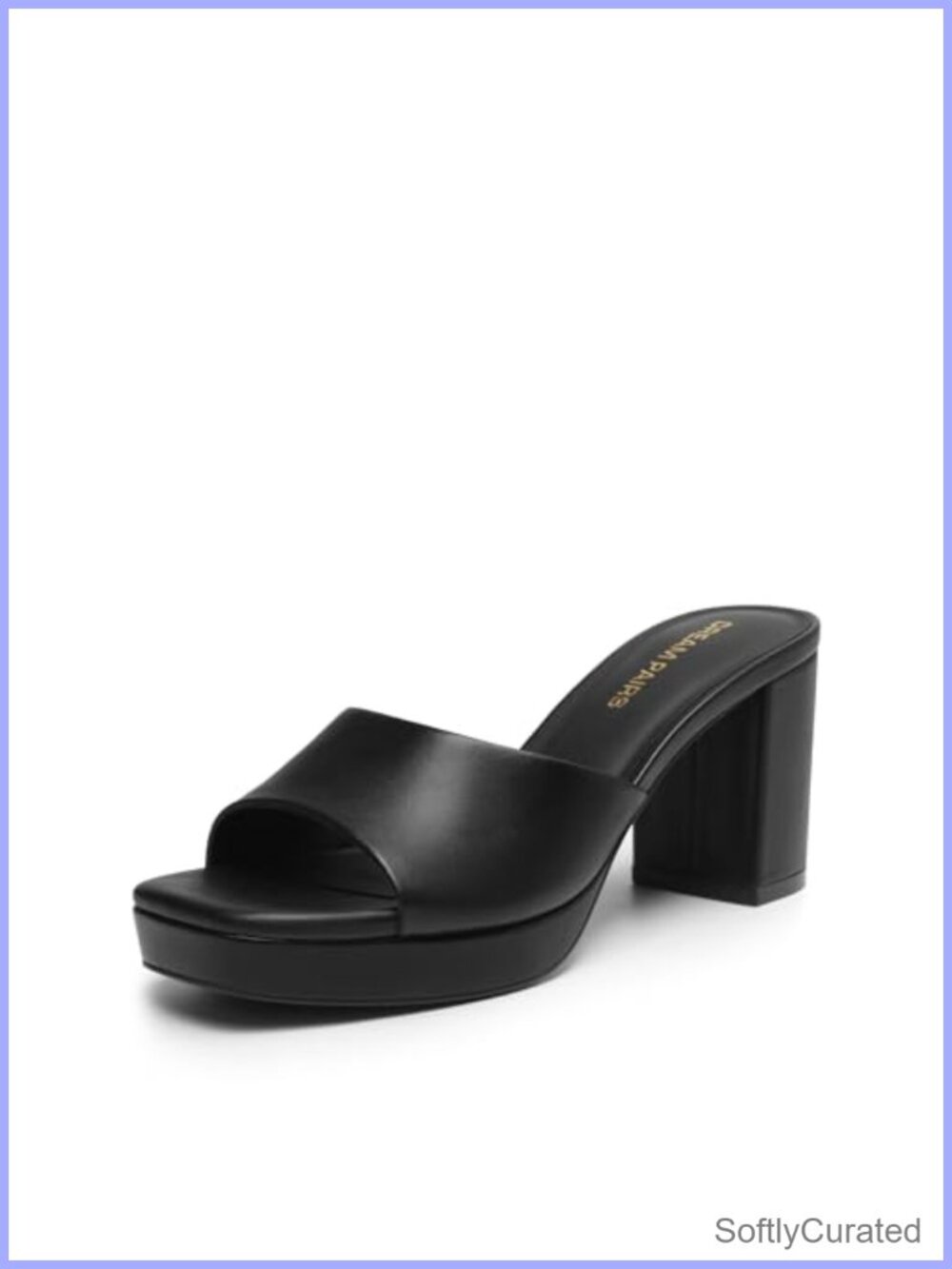 Platform Block Heel Mule Sandals Faux Leather Square Toe Slip On - Women's